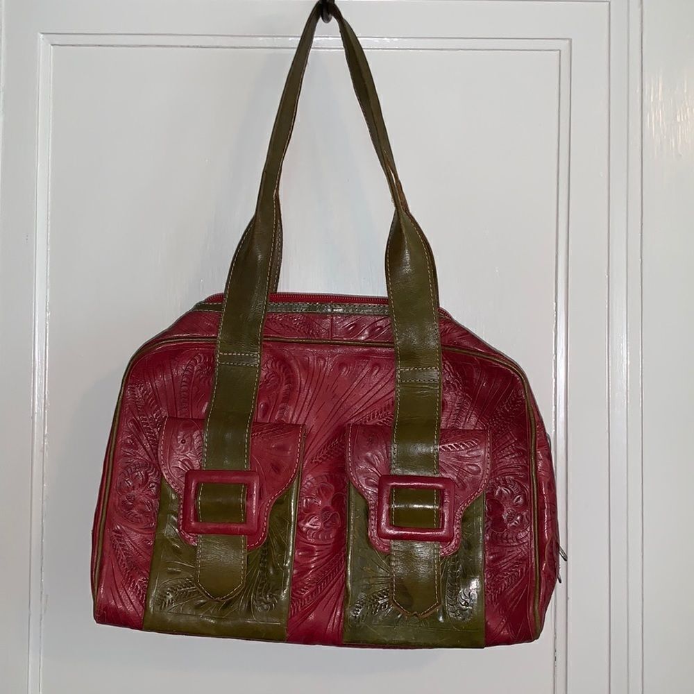 ‎Leaders in Leather red/green tooled leather purse